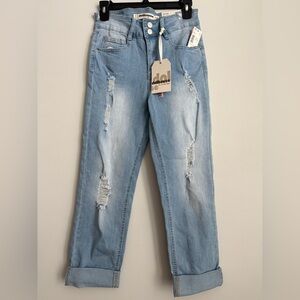 Dollhouse Ruby Mid Rise Flare Stretchy Slimming Roll Up Capri W28Jeans Size 7/8